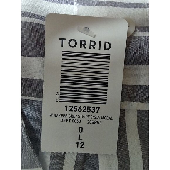 Torrid Gray and White Striped 100% Modal Harper Blouse Size Large (12) NWT - Picture 8 of 11